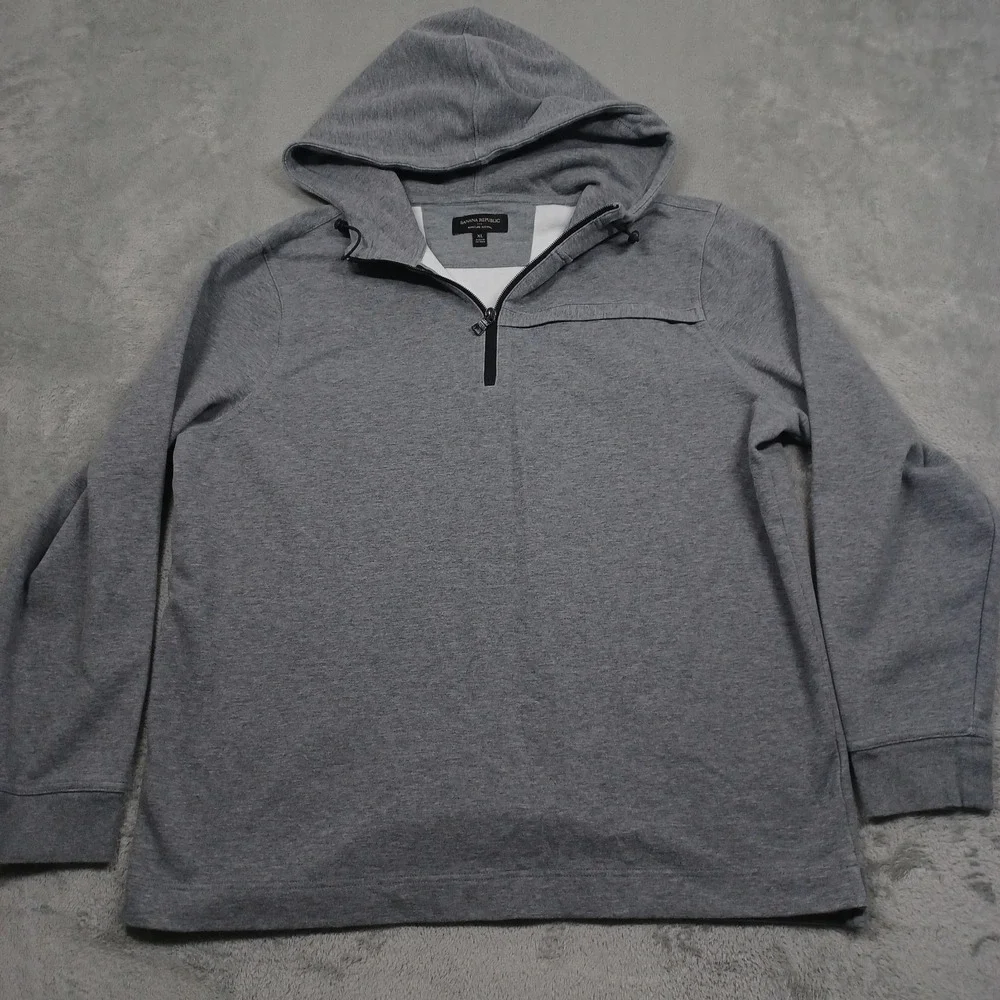 Banana Republic Sweater Mens XL Gray 1/4‎ Zip Hooded Preppy Casual